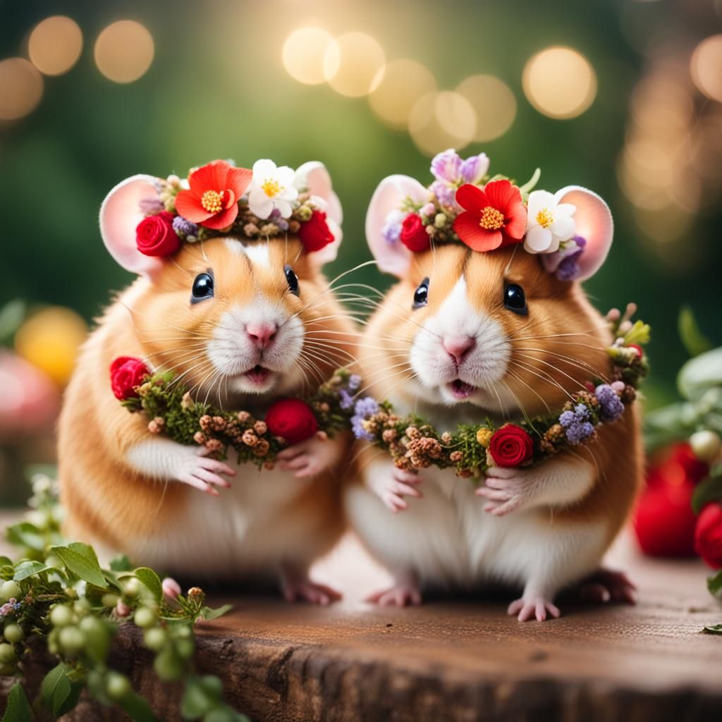 Anthropomorphic Hamster Wedding Photo with Bokeh