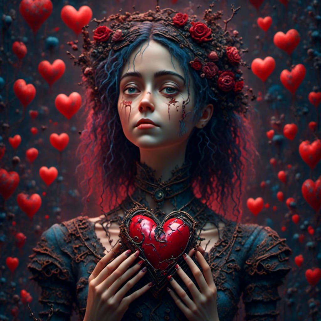 Woman Holding Heart in Murraypunk Style