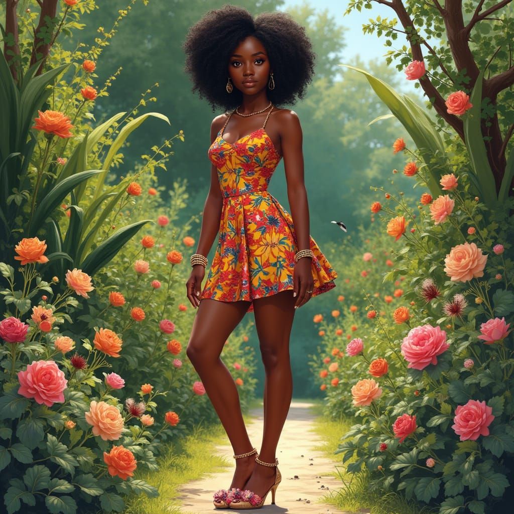 Black woman in Floral kitten heels 👠