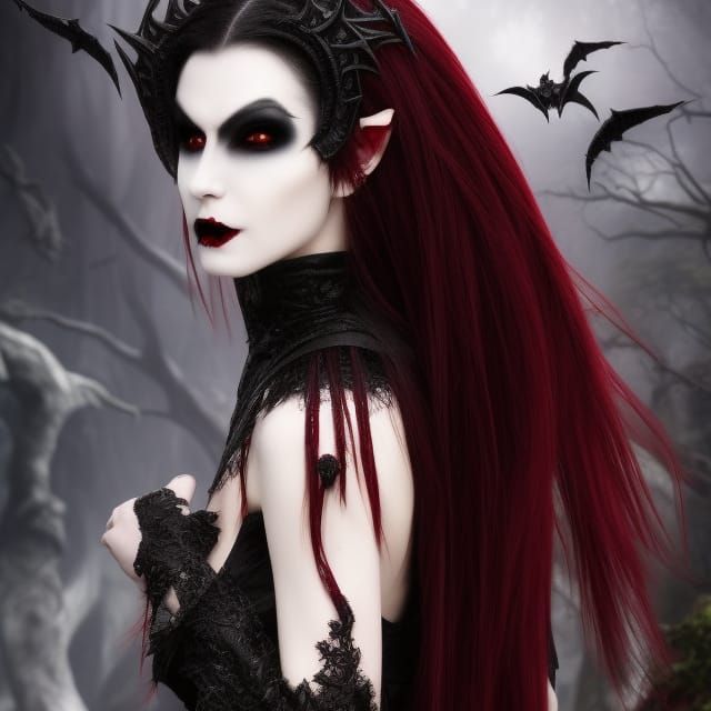 Sinister Vampire Mage with Bat Wings in Art Deco Style