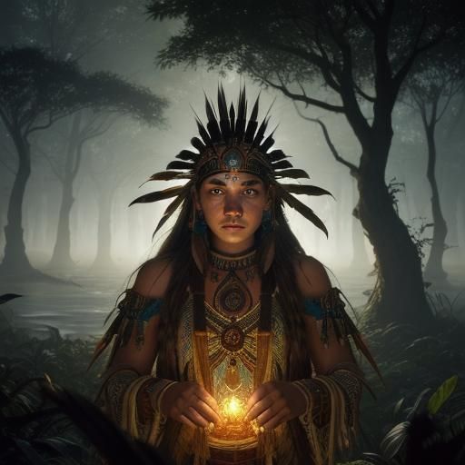 Misty Amazon River at Dusk: Dark Fantasy Art