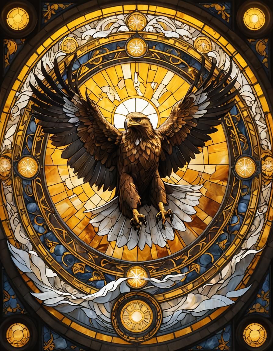 Golden Eagle Stained Glass with Flowing Energy