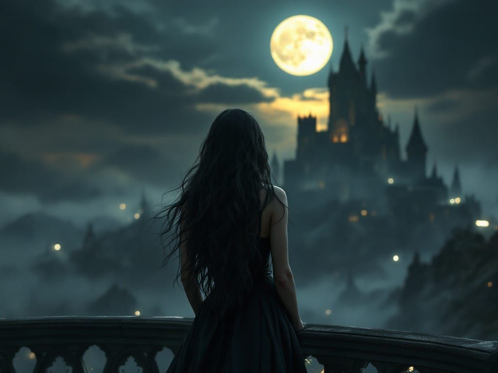 Gothic Princess Under Full Moonlight