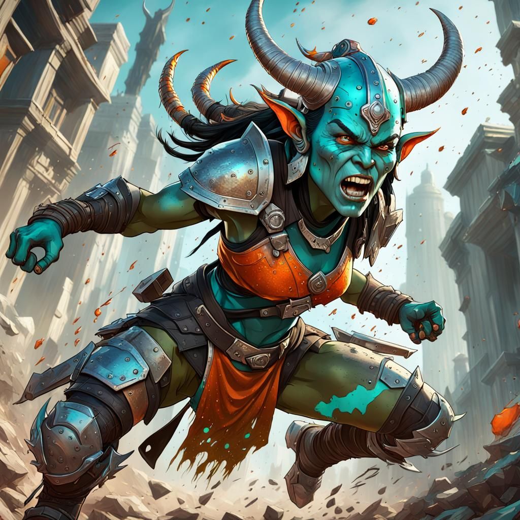 Orc Girl Warrior Leaping into Battle: Splash Art