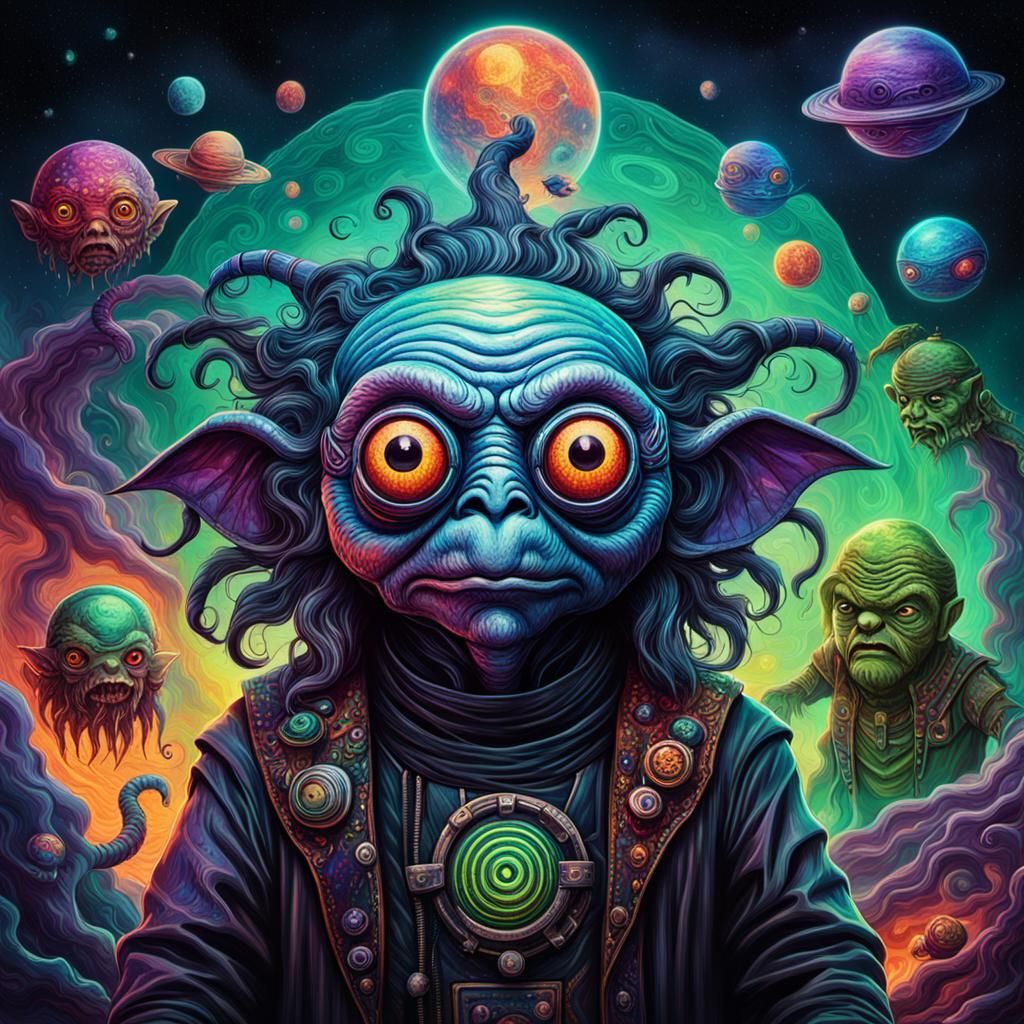 Demonic Lovecraftian Teletubby in Astral Cosmic Illustration