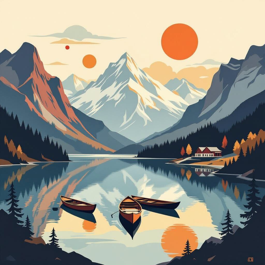 Small, dreamy fishing port on a mountain lake inspired by Ba...