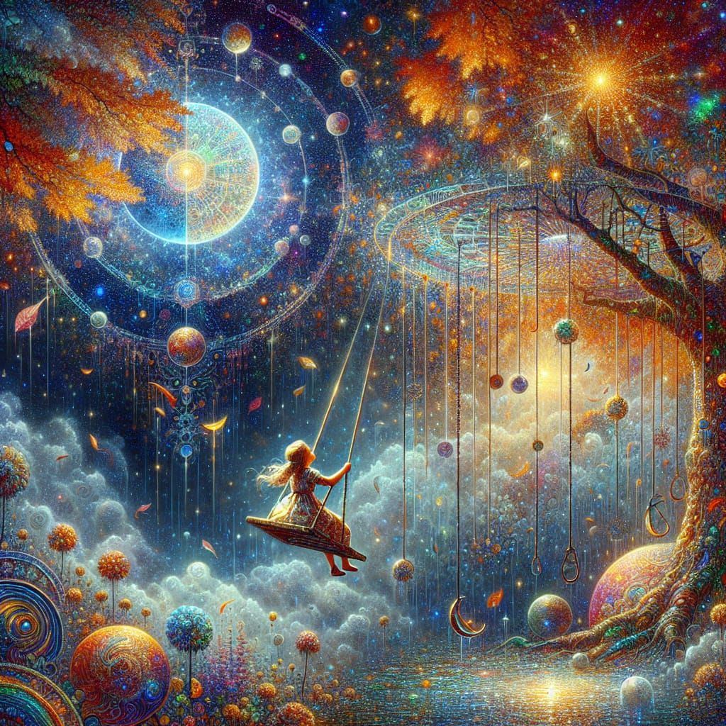 Celestial Folklore: Holographic Girl on a Swing