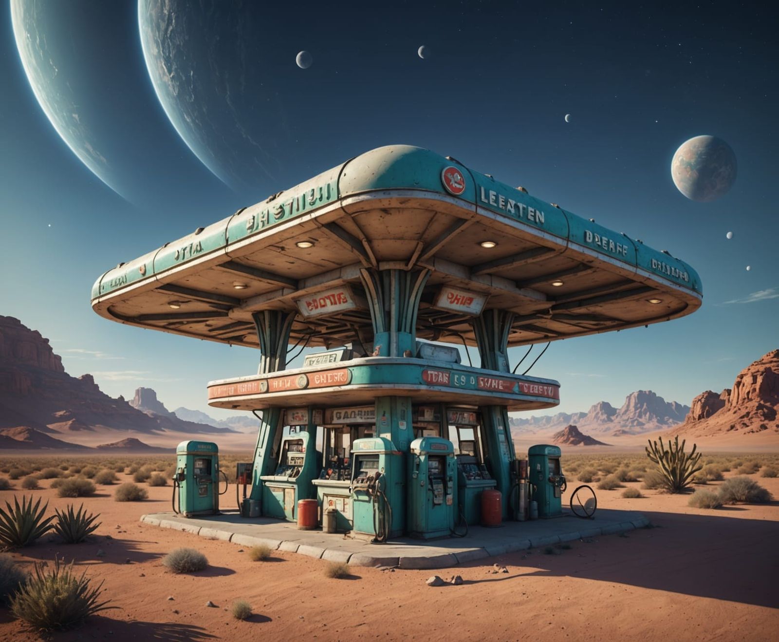 Ancient Alien Gas Station with Desert Flora