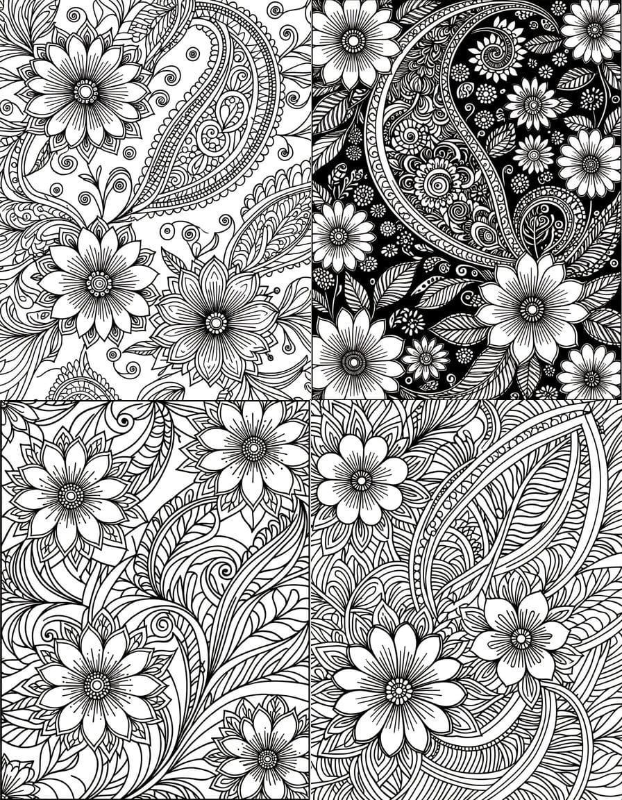 Detailed Paisley and Zendoodle Floral Coloring Page