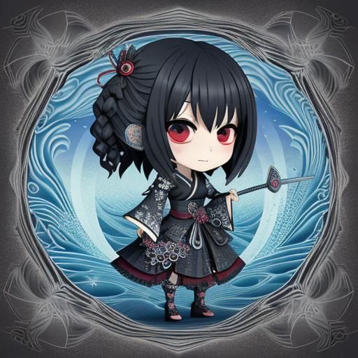 Chibi Gothic Girl with Swords: Abstract Vector Art