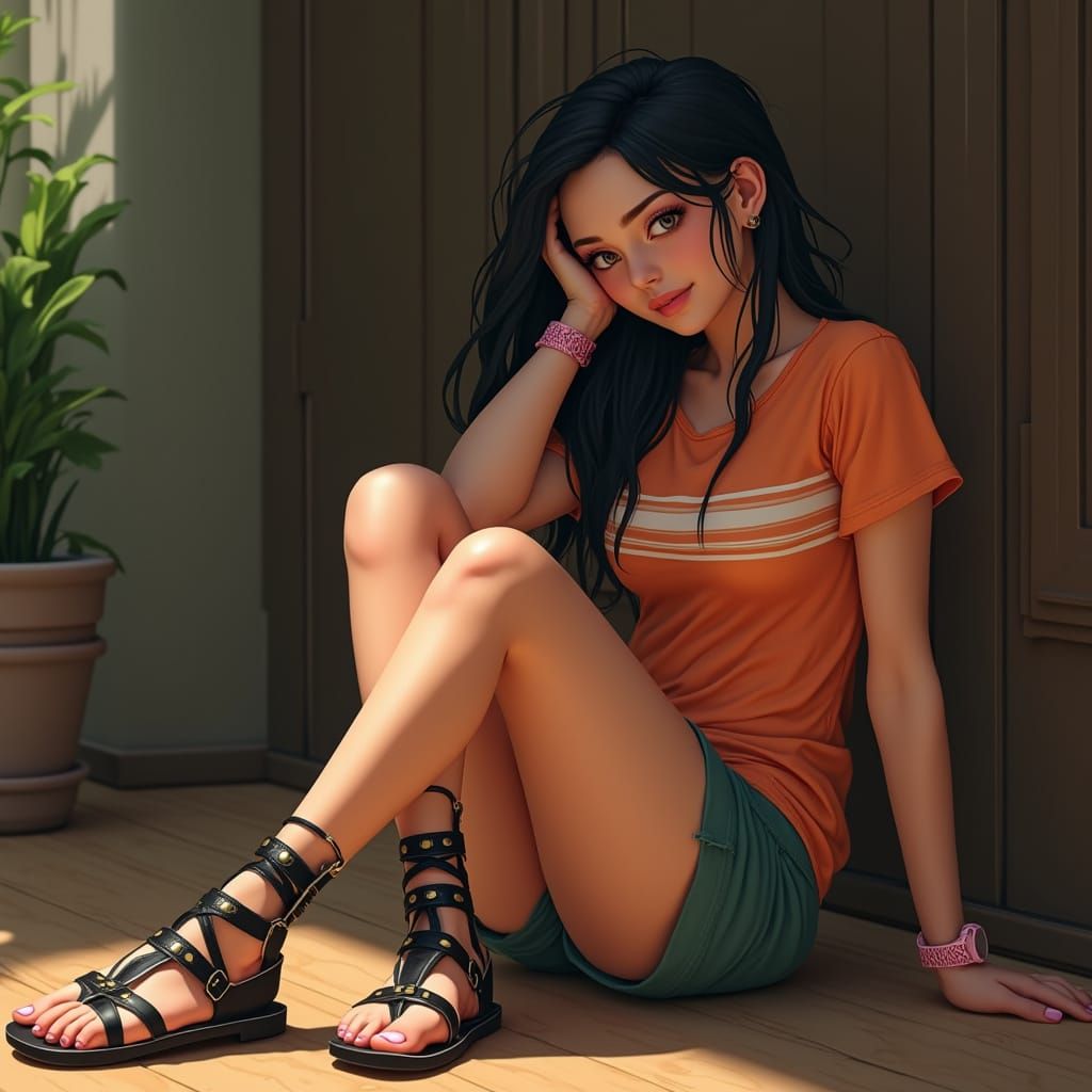 Filipina Goddess in Vibrant Attire, Adorned with Delicate Sa...