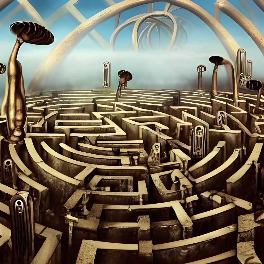 Cyclic Life and Death in Dystopian Maze: Surreal Artwork