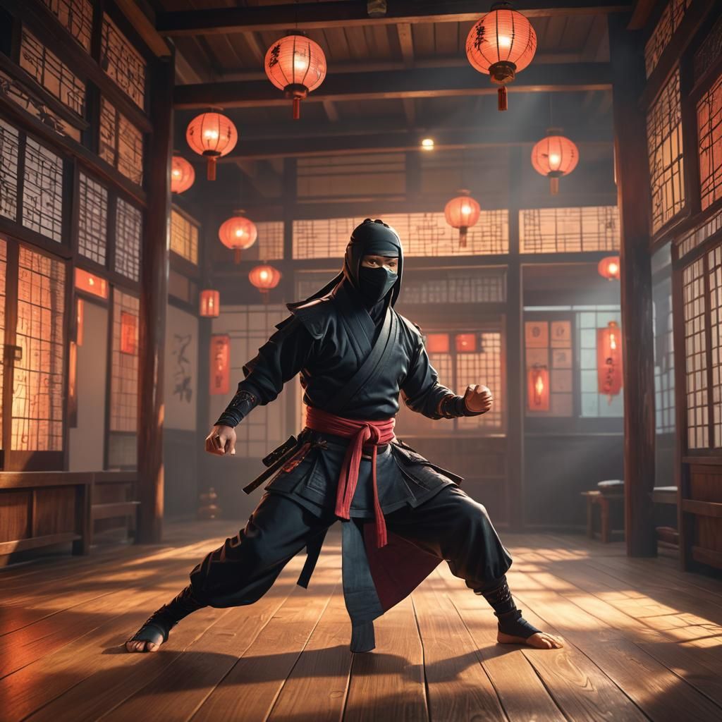 Ninja in Dojo: Dynamic Concept Art