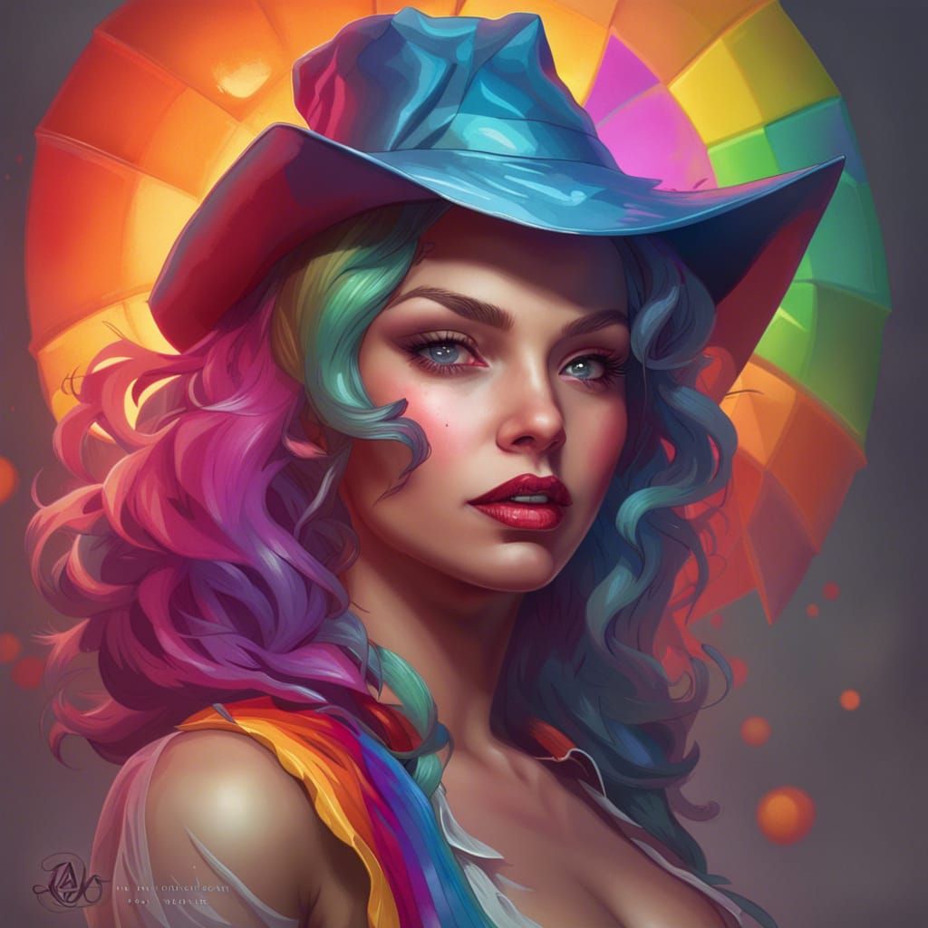 Rainbow Halloween Pinup Portrait in Art Nouveau Style