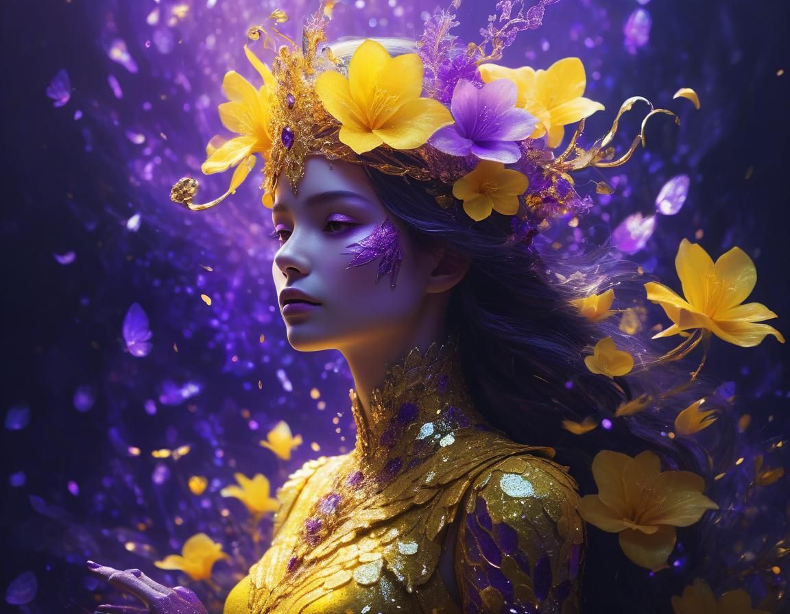 Ethereal Dragon Princess in Surreal Floral Art