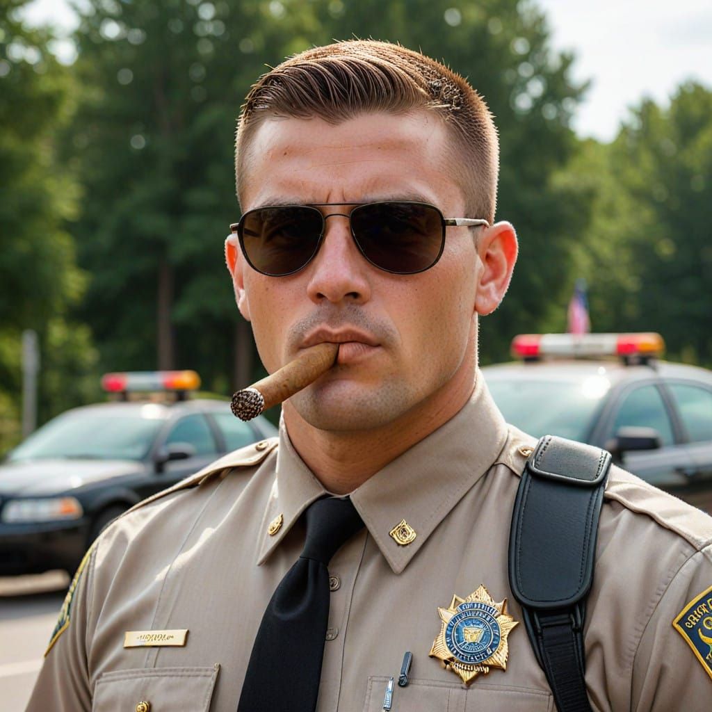 Handsome State Trooper Smokes Large Gauge Cigar in Professio...