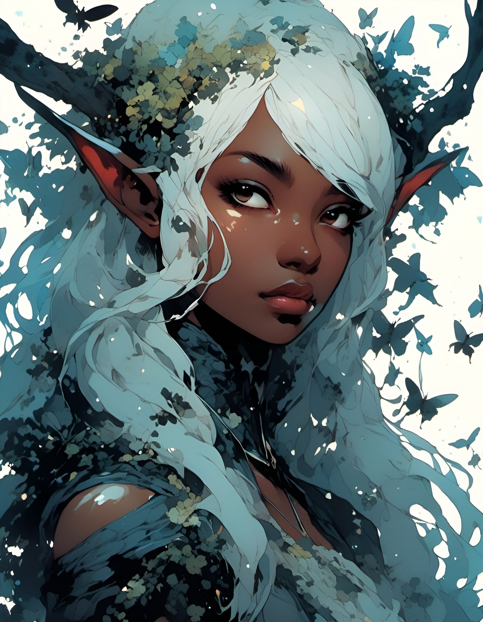 Drow Elf Portrait in Enchanted Forest