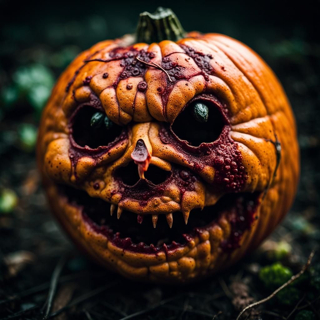 Decaying Jack-O'-Lantern Portrait in Horror Style