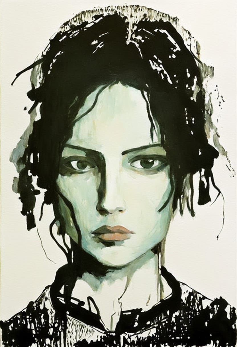 Brooding Woman: An Expressionist Portrait in Schiele Style