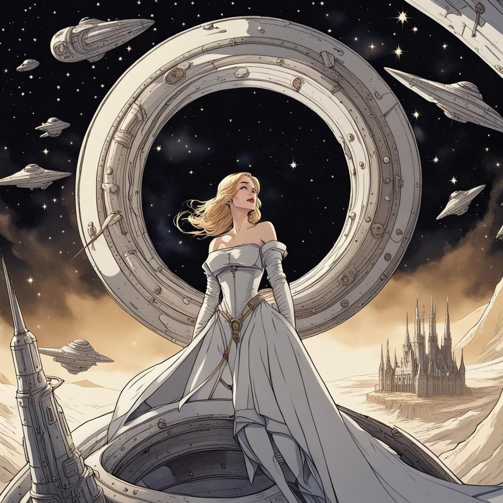 Medieval Princess and Black Hole in Sci-Fi Art
