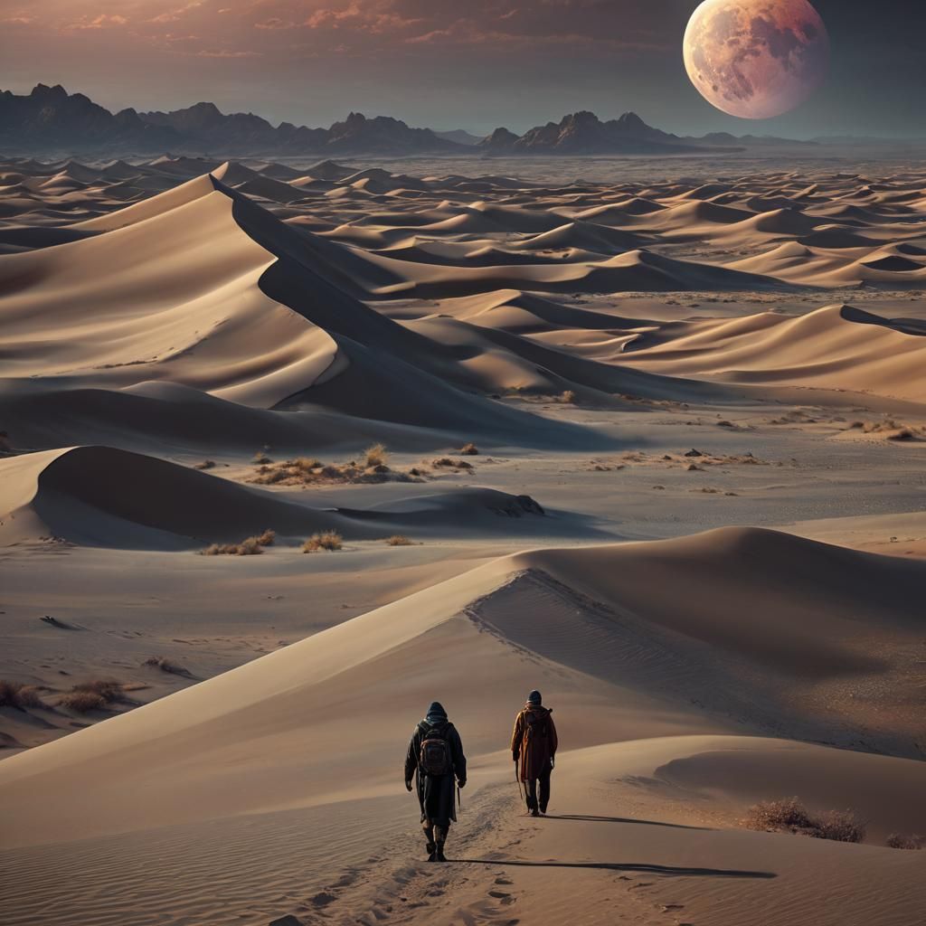 Lone Traveler on Desert Highway in Digital Painting Style