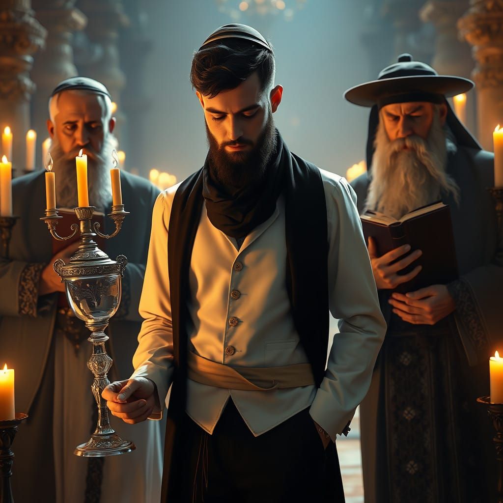 Handsome Chassidic Groom in White Kittel with Majestic Shtra...