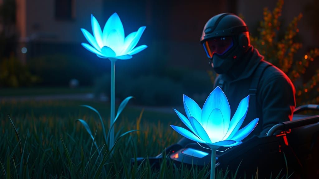 Cyberpunk Father Discovers a Glowing Flower