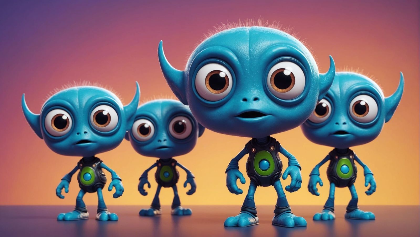 Three-Headed Googly Eye Aliens in Pixar Style