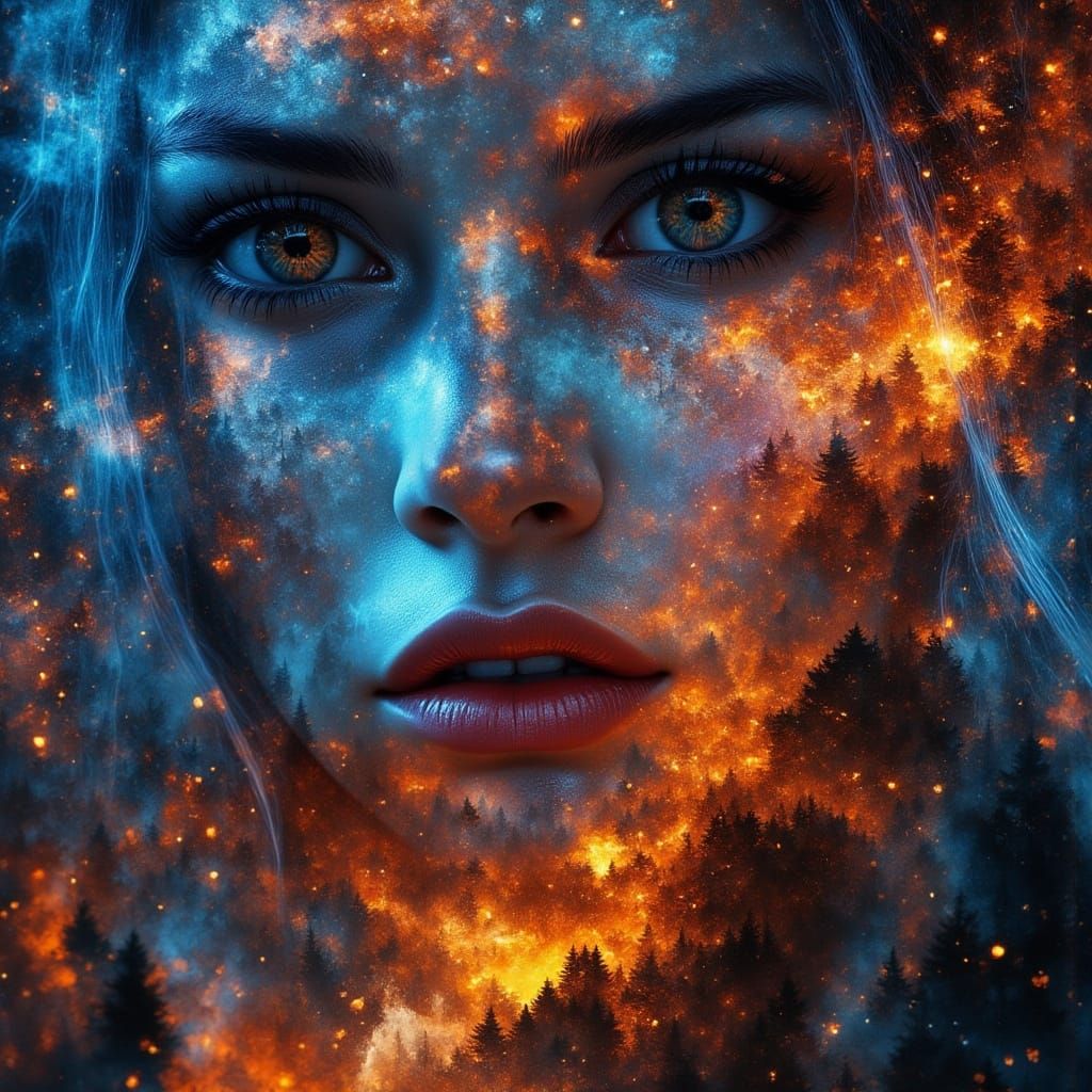 Surreal Double Exposure Portrait with Crystal Shards