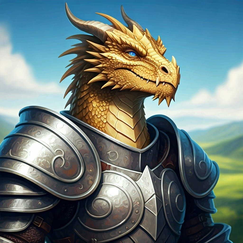 Dragonkin in Silver Armor Fantasy Illustration