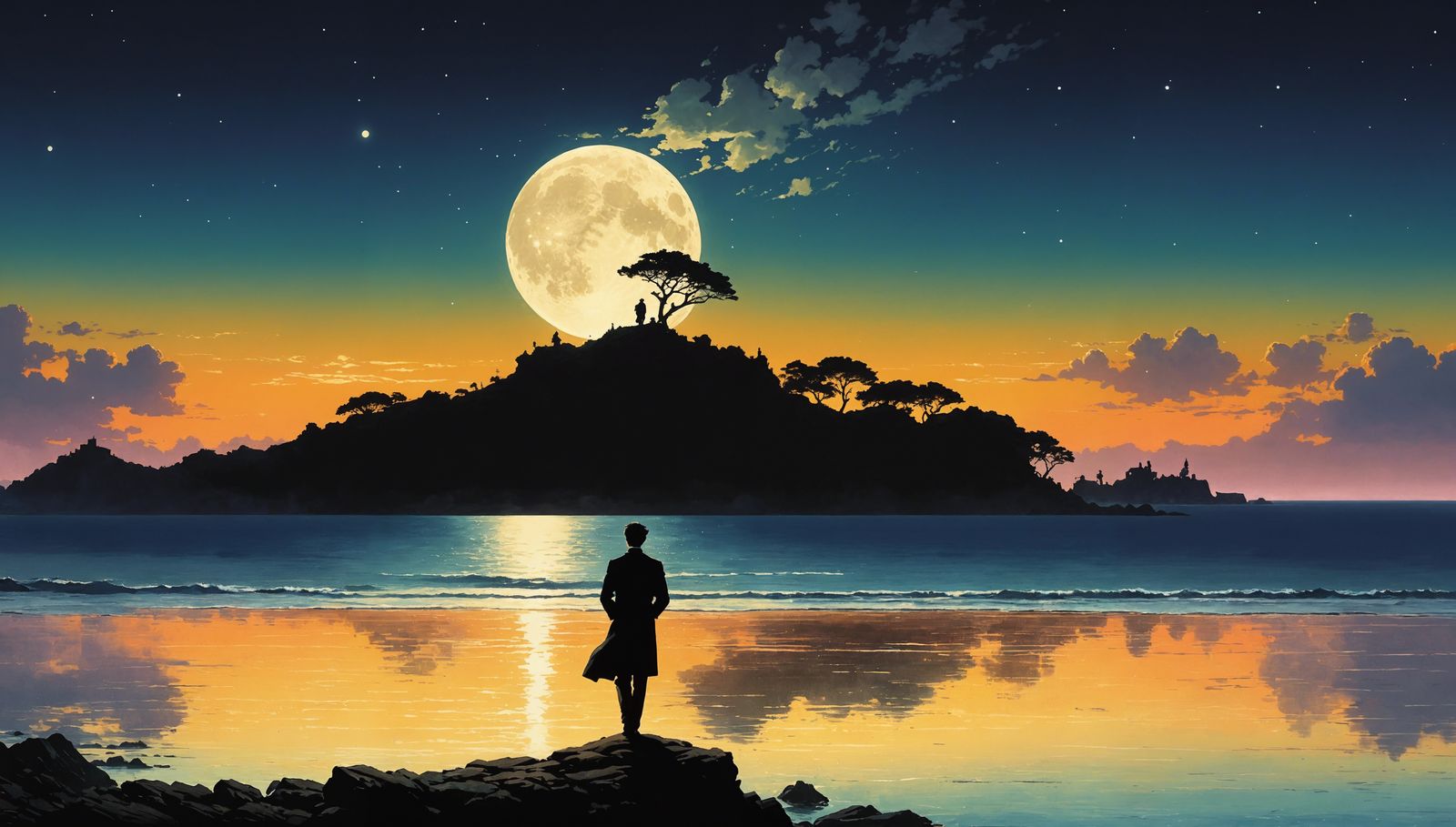 Dreamy Seaside Silhouette in Ghibli Style