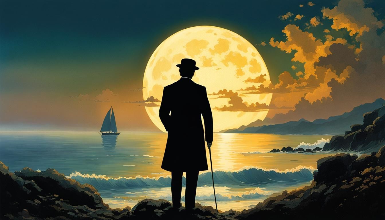 Moonlit Seaside Double Exposure in Dreamy Style