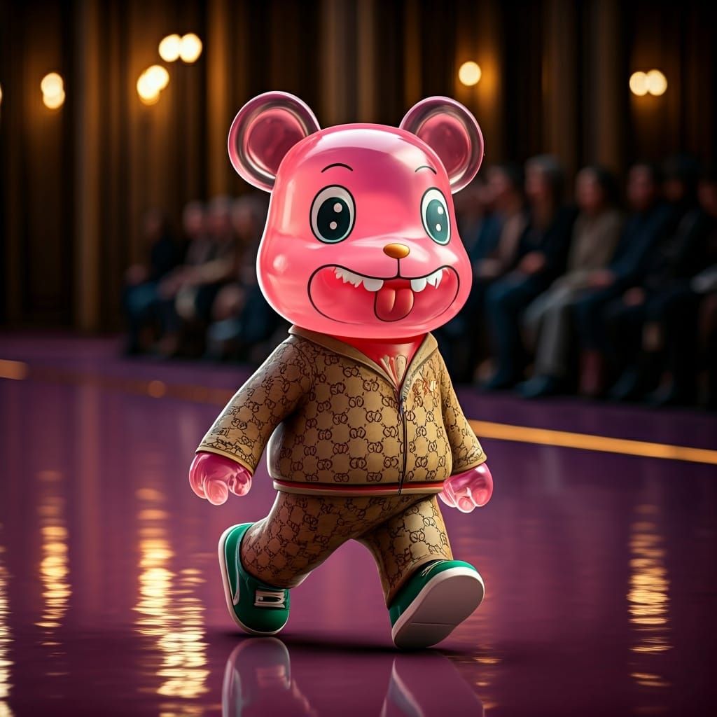 Labubu Toy on Runway in Streetwear Outfit