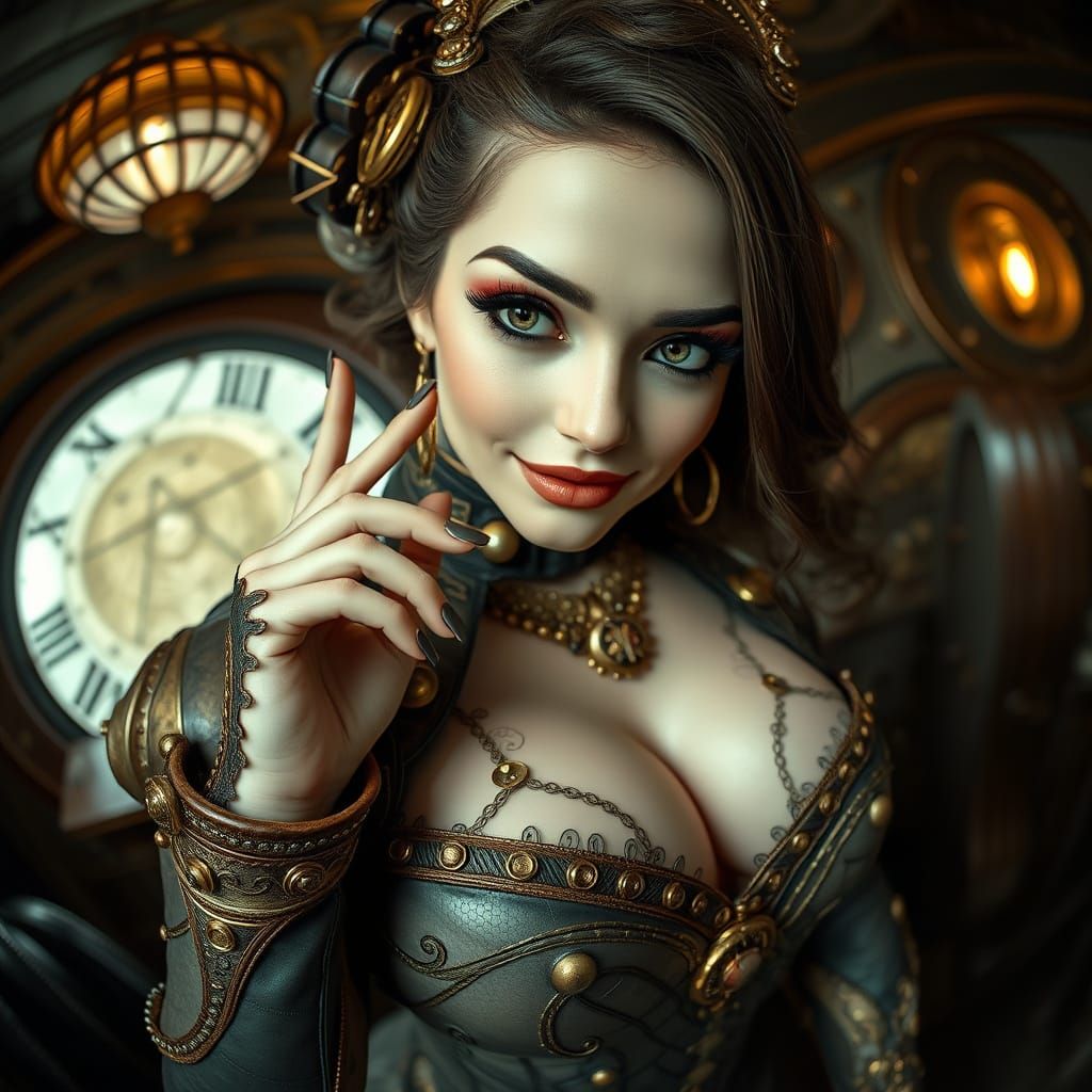 Steampunk Siren in Mesmerizing Fisheye Perspective