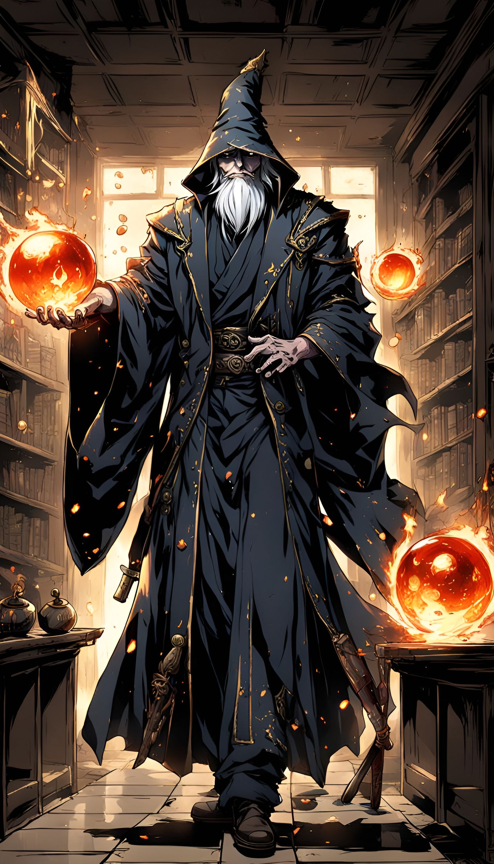 Undead Wizard Casting Fireballs, Anime Style