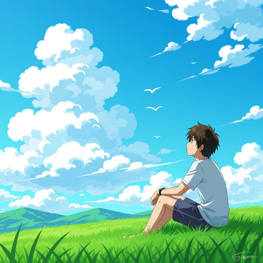 Anime Style Dreamer Watching Clouds