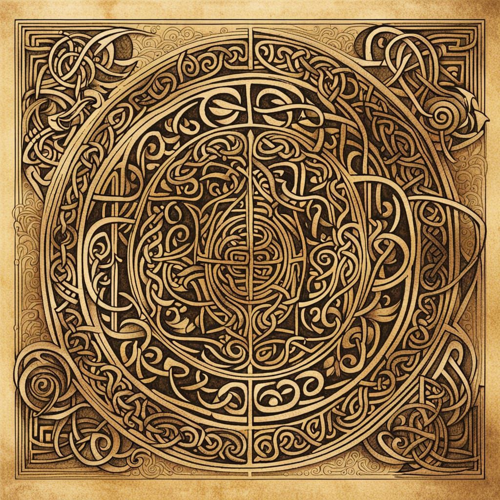 Celtic Knotwork Ornamental Calligraphy in Book of Kells Styl...