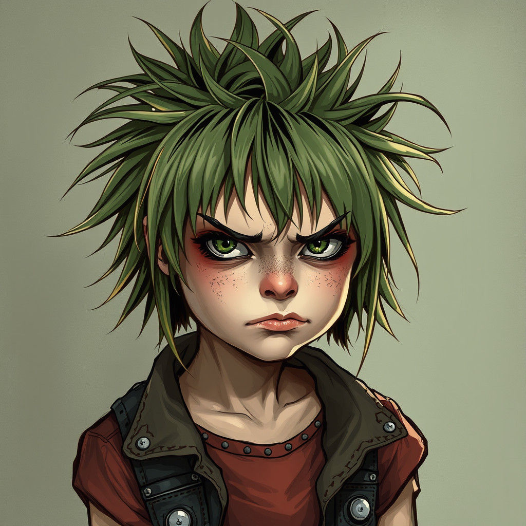 Punk Girl with Lawnmower Hair in Whimsical Style