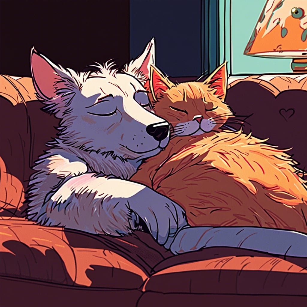 Adorable Dog and Cat Dream in Anime Style