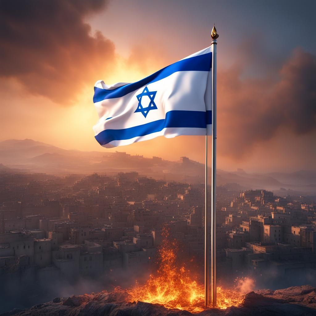 Israel and Iran Flags Ablaze: Fantasy Concept Art