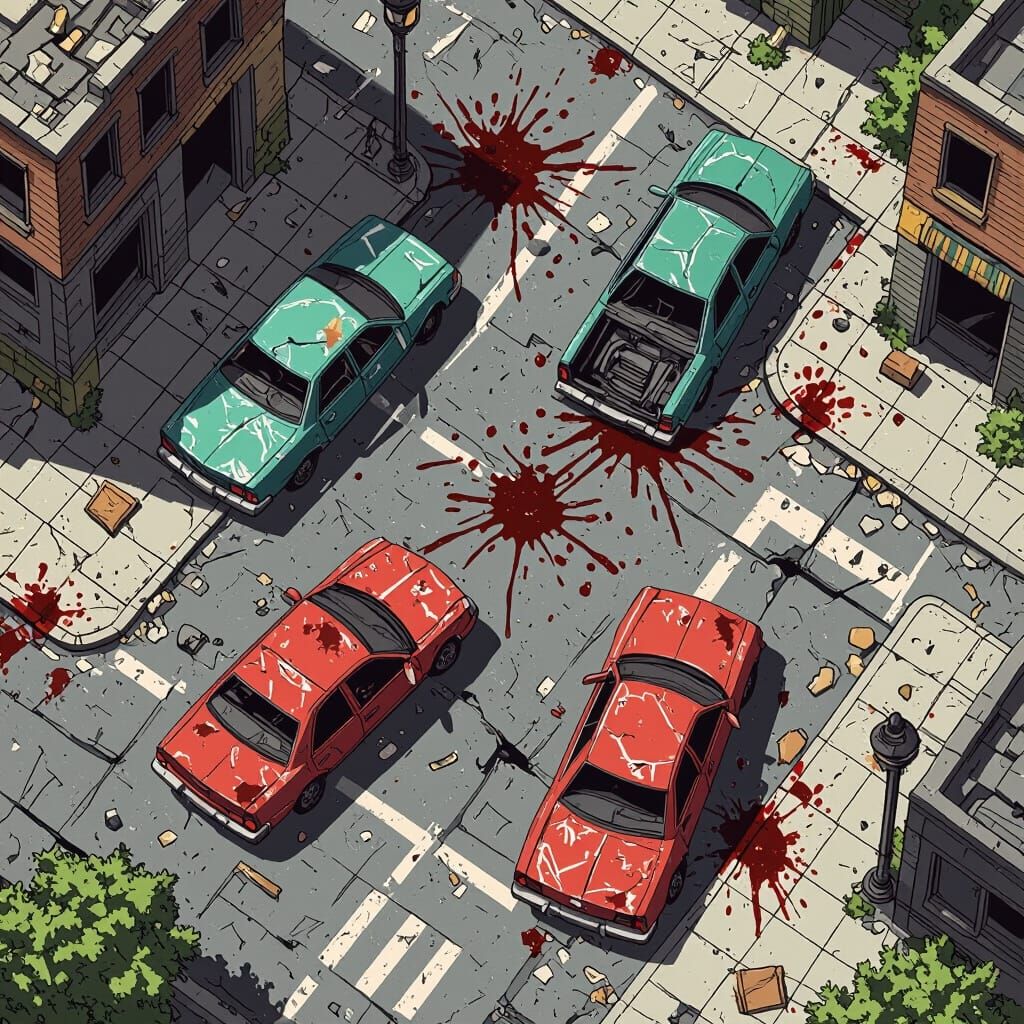 Zombie Apocalypse Urban Street Tile in Board Game Style