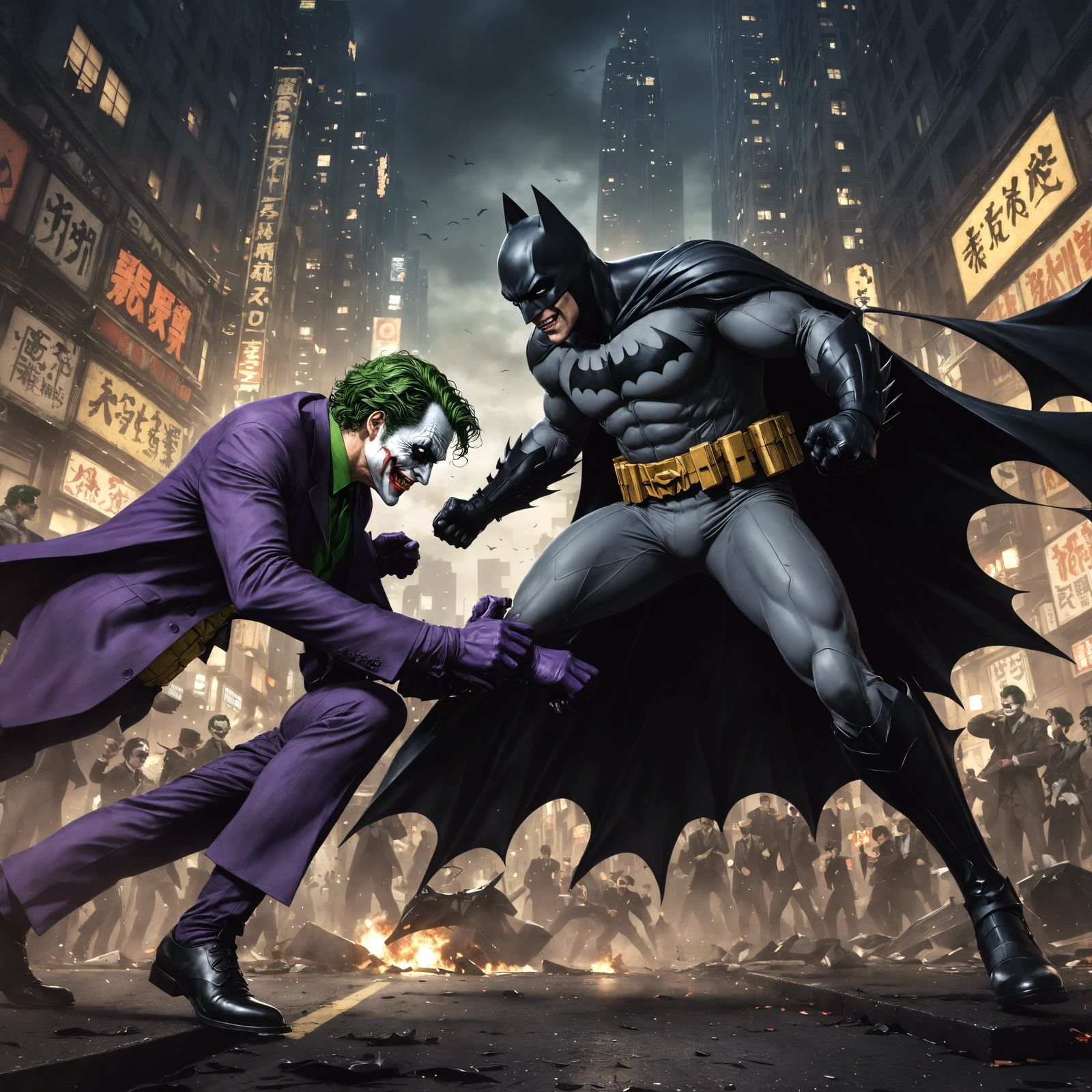 Batman Versus Joker in Anime Style