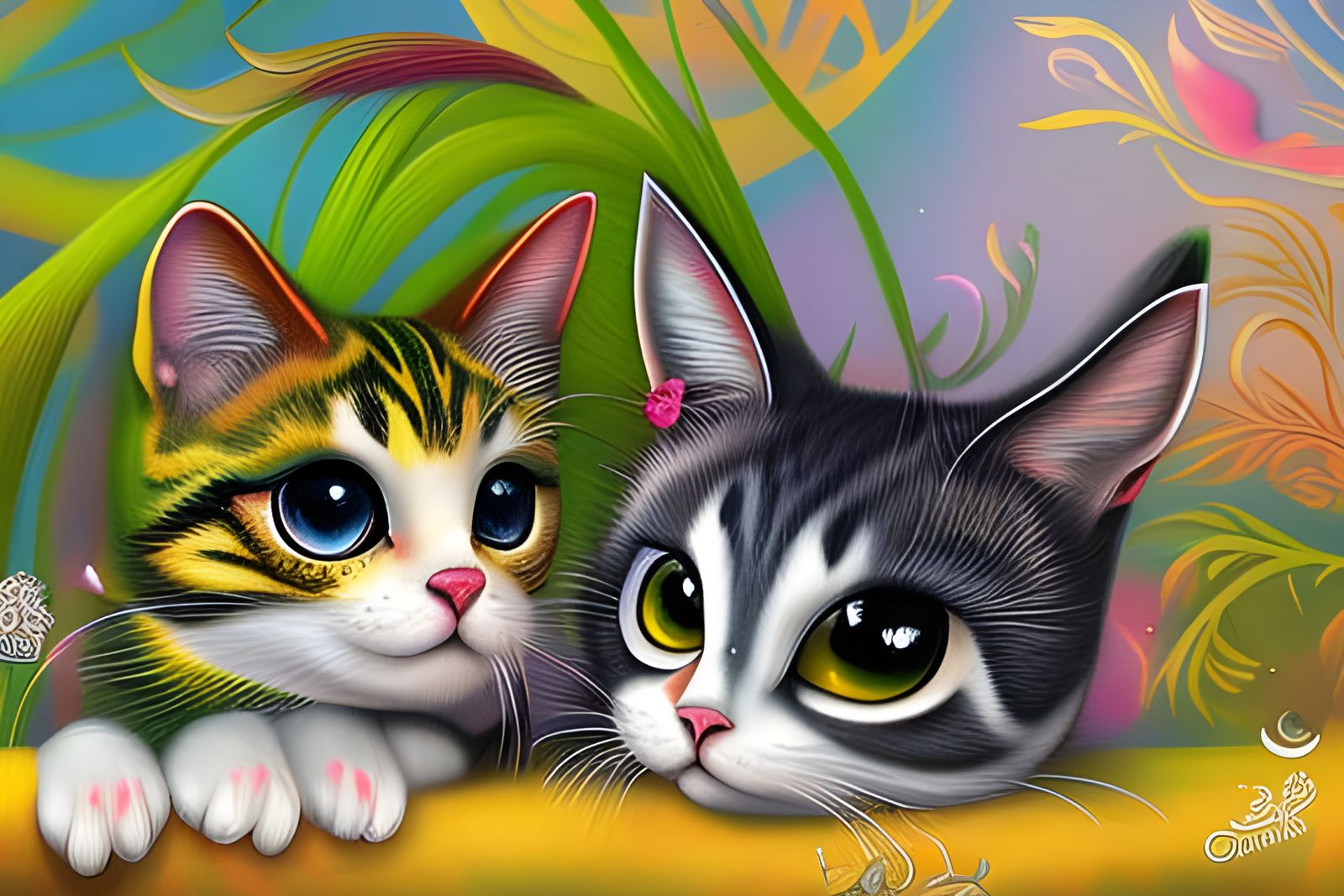 Surreal Cute Cats in a Digital Painting