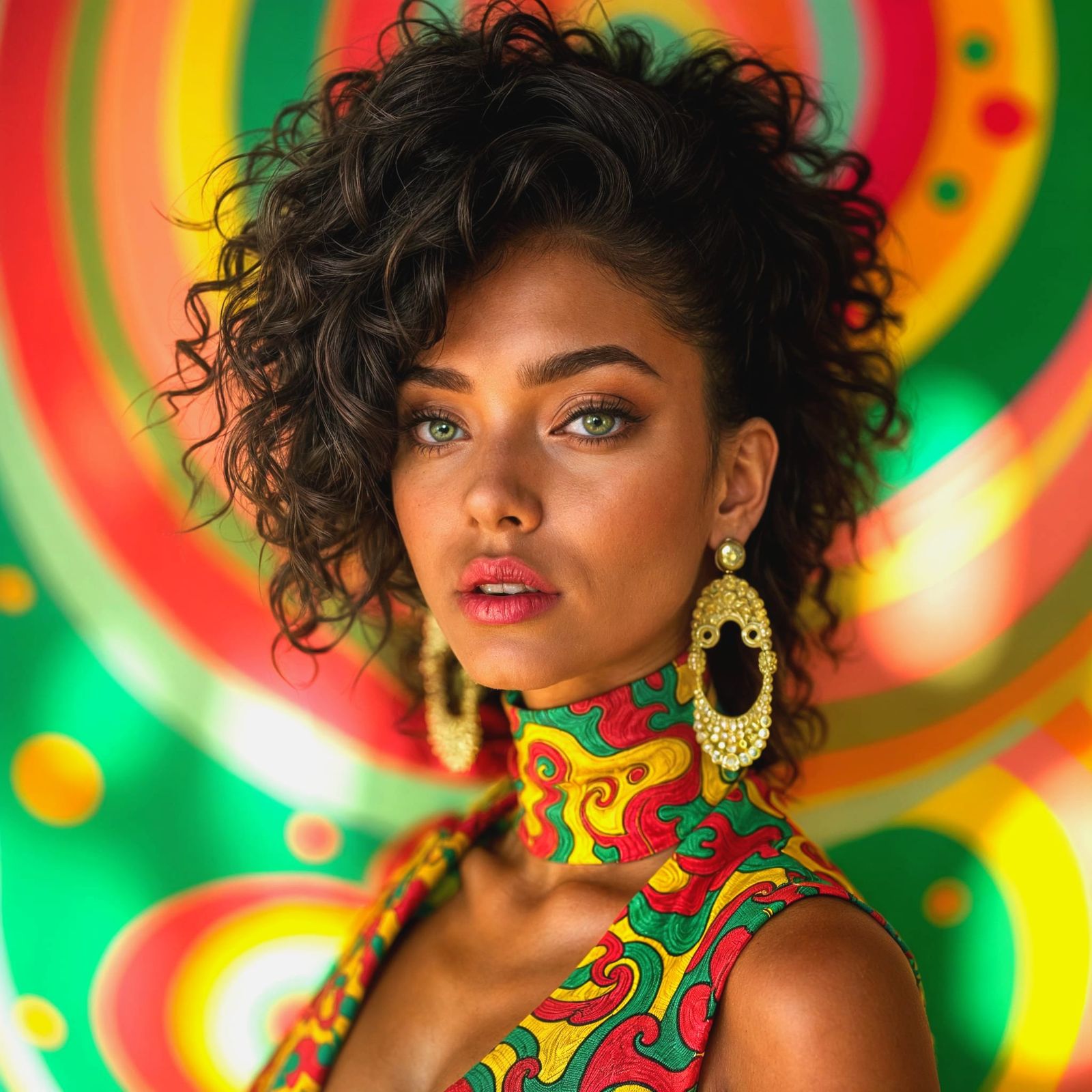 Psychedelic Retro Portrait of a Fashionable Latina