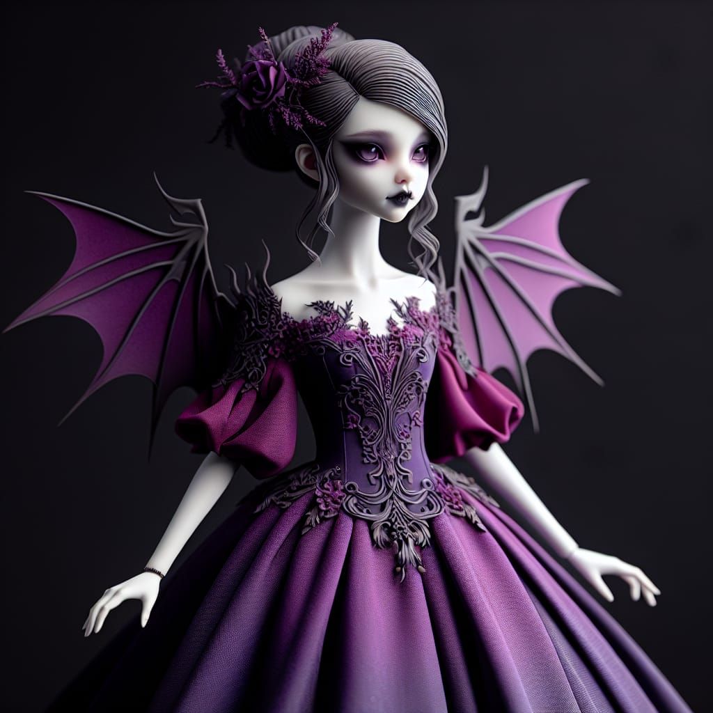 Gothic Doll with Purple Dress: 3D Render