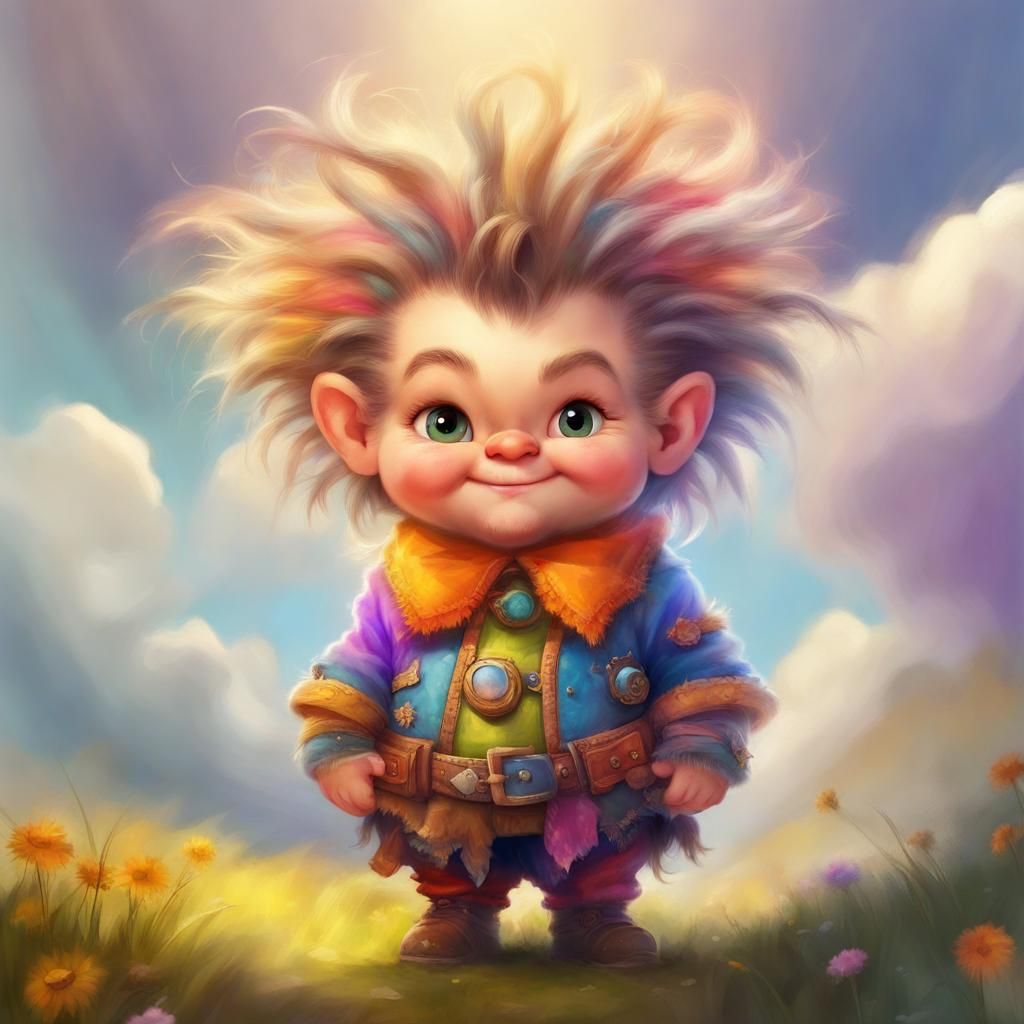 Cute Colorful Dwarf with Wild Hair in Sunshine