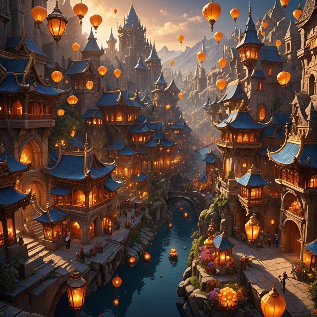 Majestic Gem Cutters in Sprawling Fantasy City