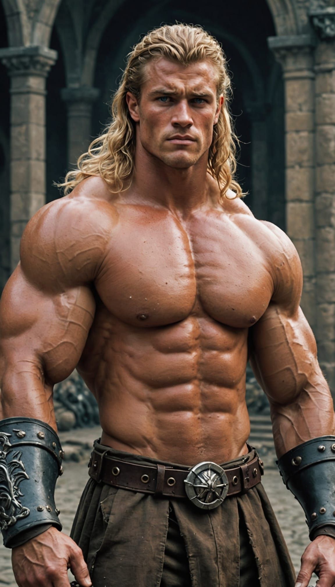 German Barbarian Hero in Epic Forge Scene