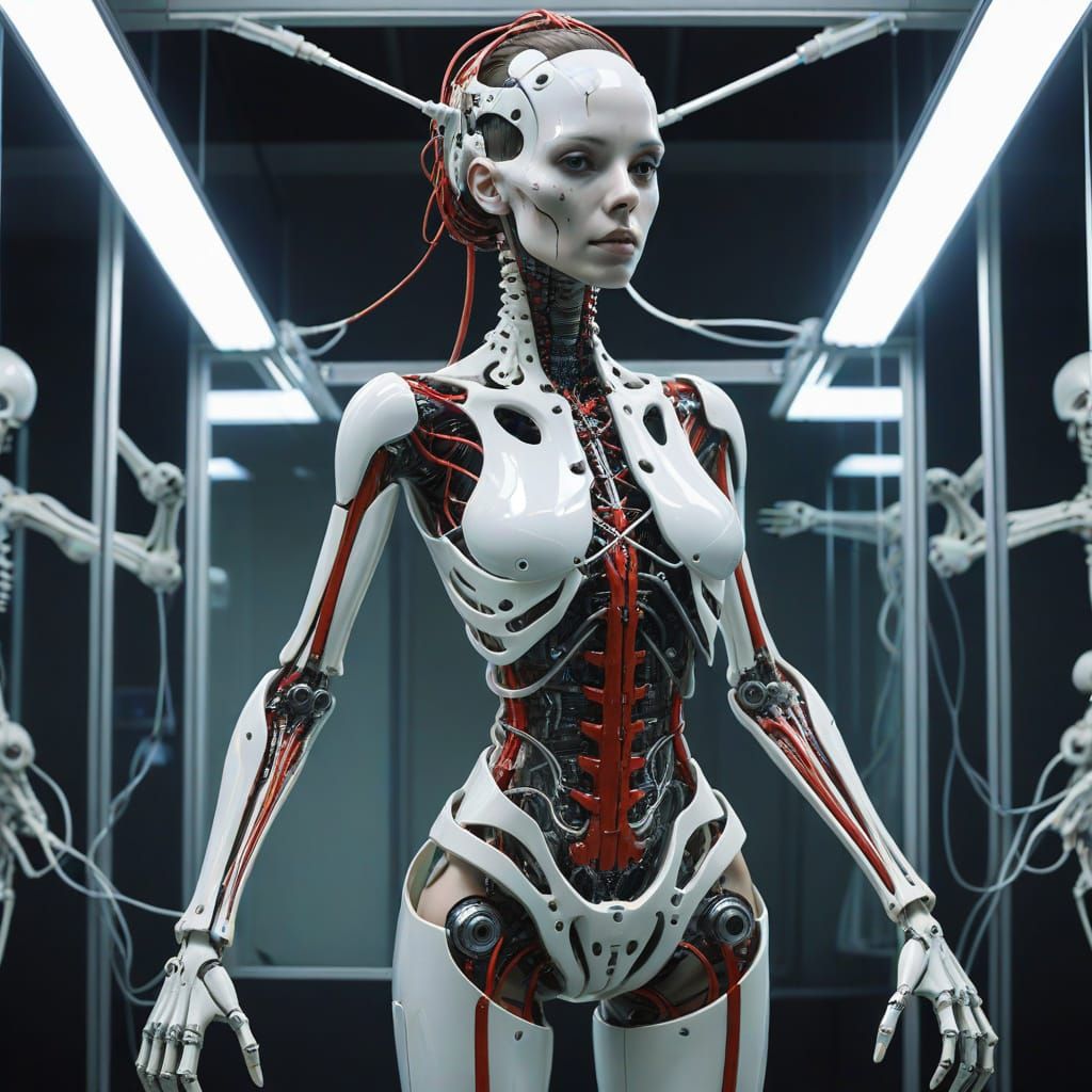 Biomechanical Girl Reflecting Her Natural Self