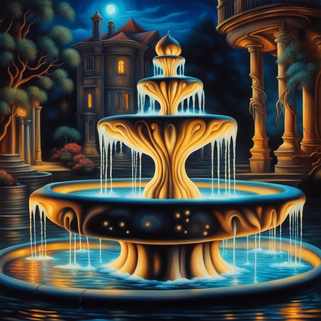 Surreal Mermaid Fountain with Vivid, Flowing Details